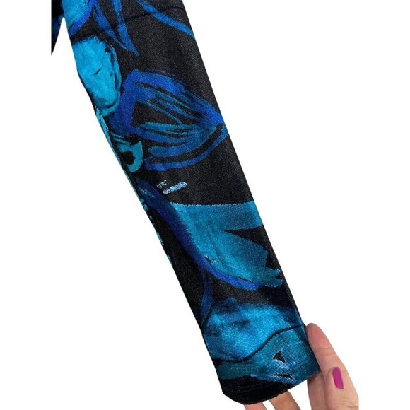 Venus Dress XL Blue Floral Mini Velour Faux Wrap 80s Bodycon Artsy Retro Vegas - Picture 4 of 10